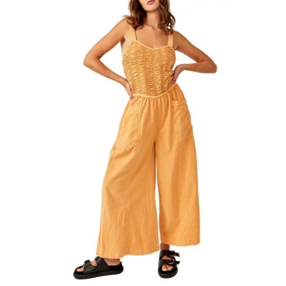 Free People Forever and Always Ruched One Piece Jumpsuit in Melo Pearl - Picture 2 of 8